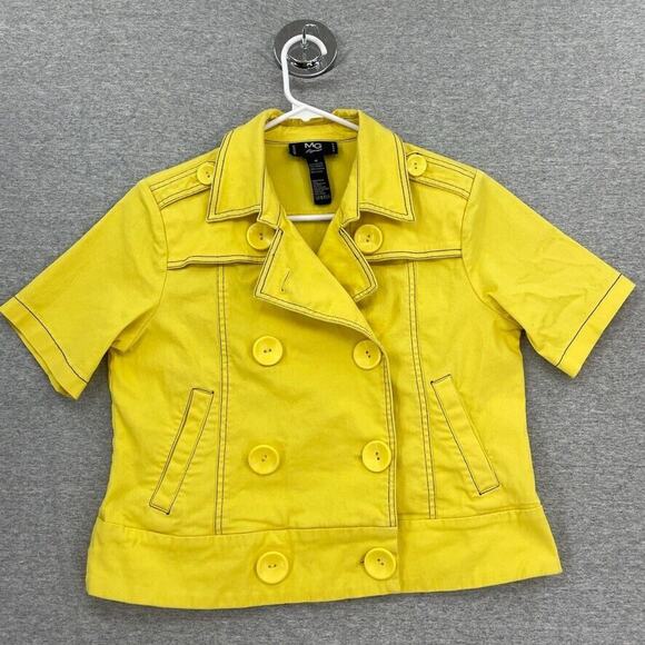 Vintage MG Originals Blazer Top Womens 10 Yellow Cropped Jacket Shoulder Pads - Picture 1 of 11